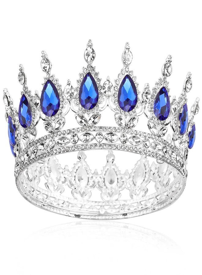 COCIDE Silver Crown for Women Blue Crystal Wedding Tiara and Crowns for Girls Rhinestones Queen Headband Princess Hair Accessories for Big Kids Party Bridal Birthday Prom Costume Cosplay - Image 1